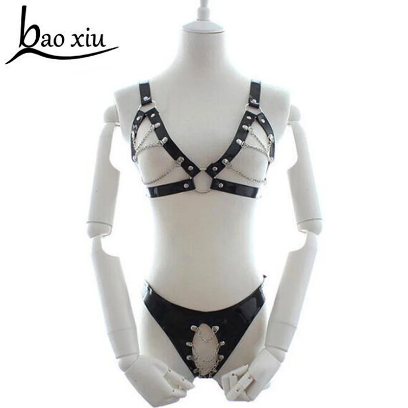 women Sexy Punk Leather Harness Body Shoulder strap Binding Cage Sculptures Breast Belt tassel metal chain Leather Pants Braces
women Sexy Punk Leather Harness Body Shoulder strap Binding Cage Sculptures Breast Belt tassel metal chain Leather Pants Braces