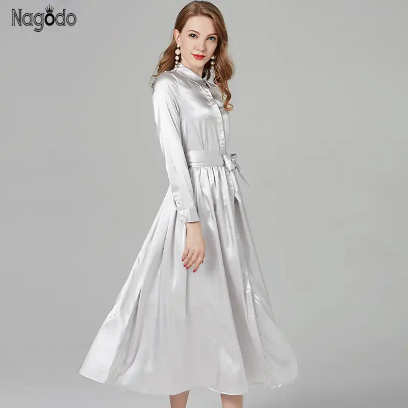 satin maxi shirt dress