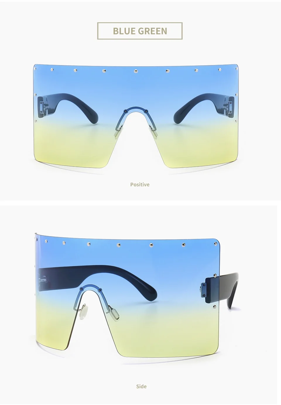 2019 Nya Oversize Damsolglasögon Kantlösa Blå Gul Gradient Solglasögon Sommar Mode Märke Designer Nyanser_voghion.com