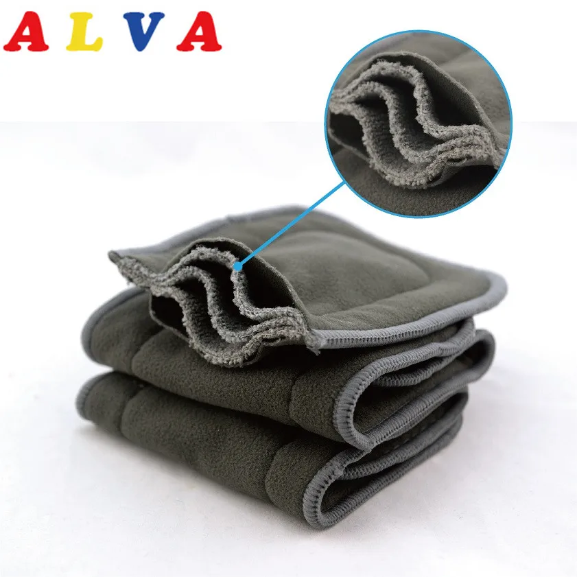 6pcs Alva Baby High Absorbent Organic 5 Layers Charcoal Bamboo Inserts