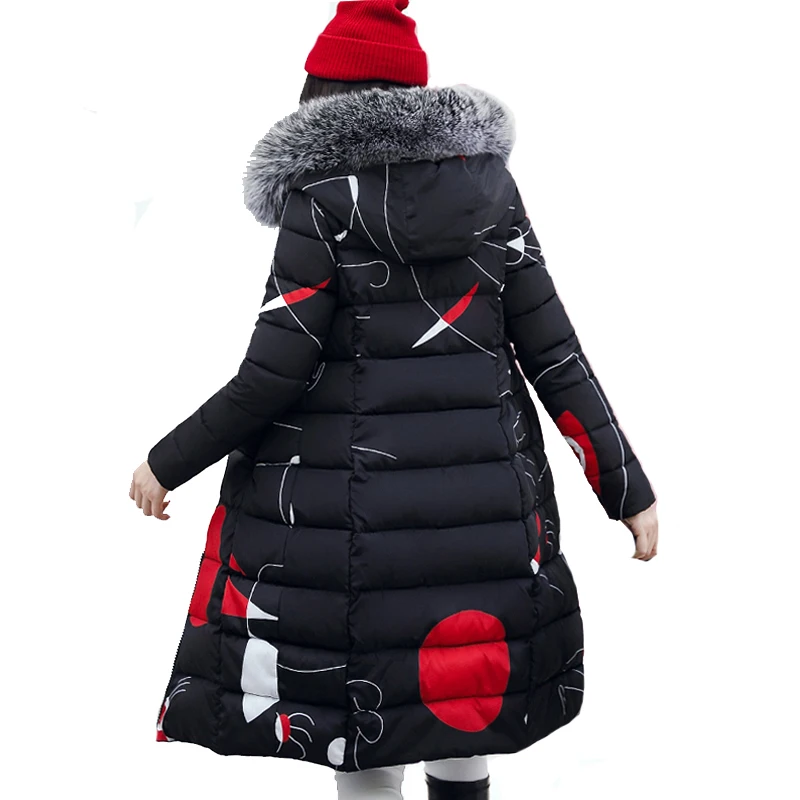 Женская длинная куртка с капюшоном утепленная парка размера плюс 3XL меховым