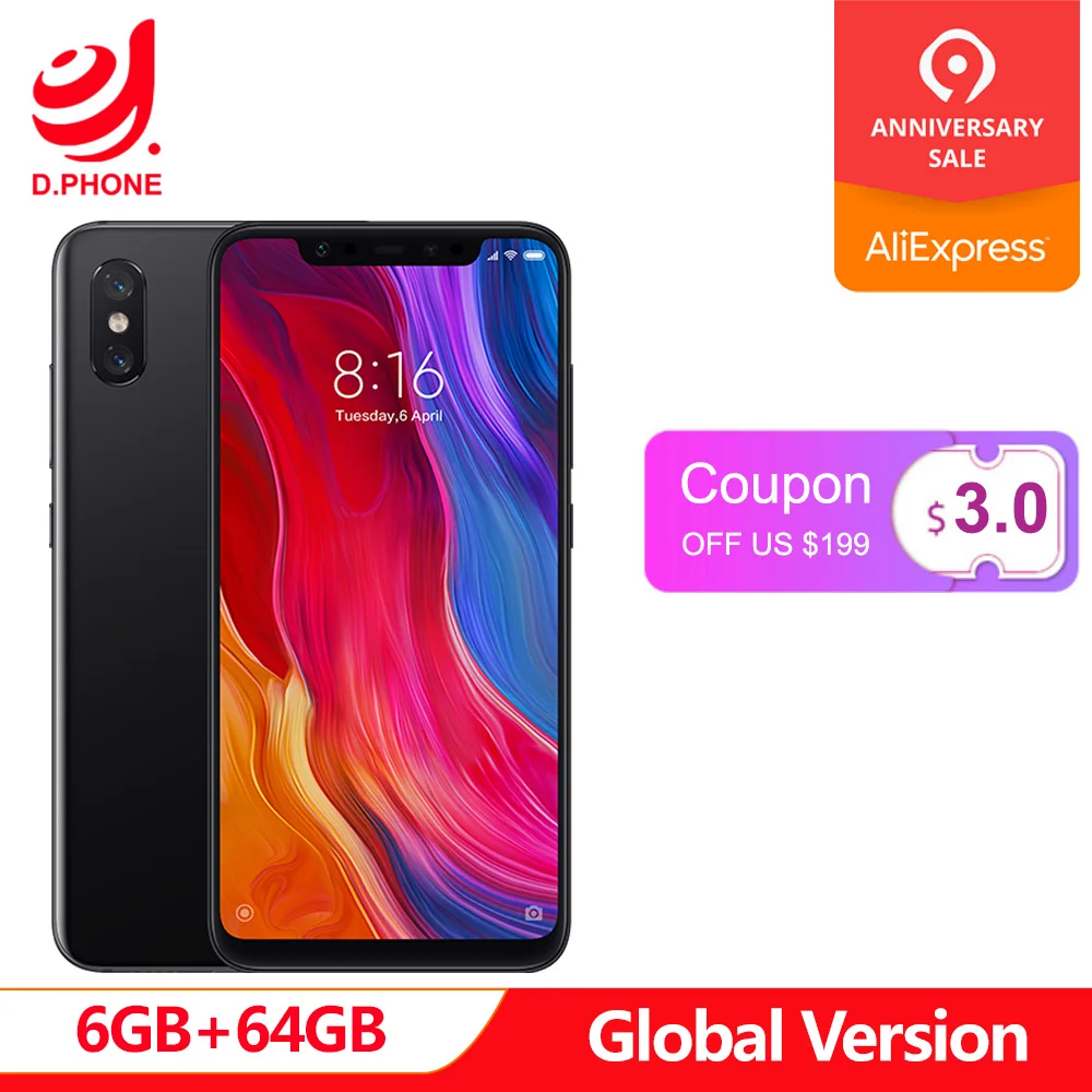 

Original Global Version Xiaomi Mi 8 Mi8 Snapdragon 845 6GB RAM 64GB ROM 4G TD LTE Mobile Phone AI 20.0MP Face Unlock NFC Smart