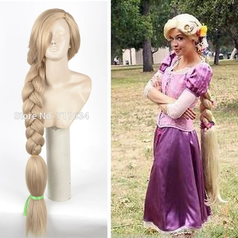 

Top Quality 100CM Long Rapunzel Tangled Light Blonde Straight Cosplay Hair big braid for women party Wig + Wig Cap