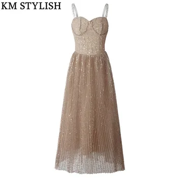 High Quality 2019 Early Spring New Sequins Bling Mesh Pleated Banquet Party Spaghetti Strap Diamond One-piece Midi Dress
High Quality 2019 Early Spring New Sequins Bling Mesh Pleated Banquet Party Spaghetti Strap Diamond One-piece Midi Dress
