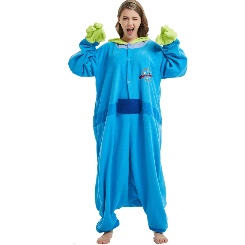 Blue Alien Fleece Kigurumi Cosplay Adult Costume Little Green Man Cartoon Onesie Pajama Halloween Carnival Masquerade Party (6)