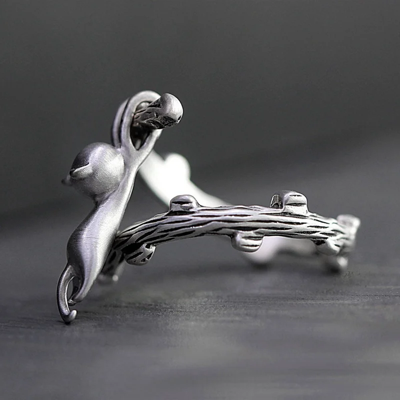 Creative Kitten Climbing Tree Branch Ring For Women Cute Cat Opening Finger Rings Silver Color Adjustable Jewelry
Creative Kitten Climbing Tree Branch Ring For Women Cute Cat Opening Finger Rings Silver Color Adjustable Jewelry