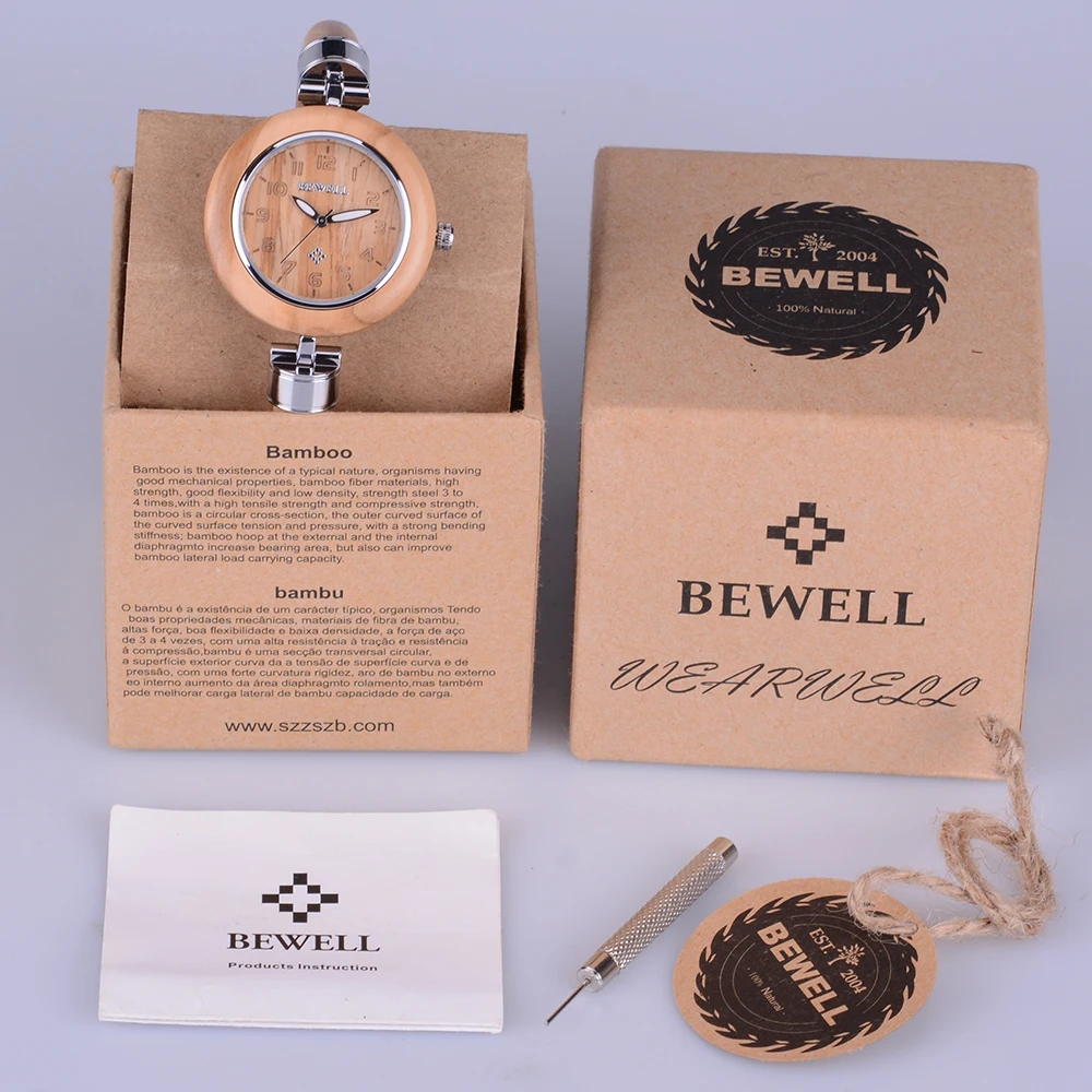 BEWELL Ladies Slimline Wooden Band Quartz Watch BEWELL Ladies Slimline Wooden Band Quartz Watch