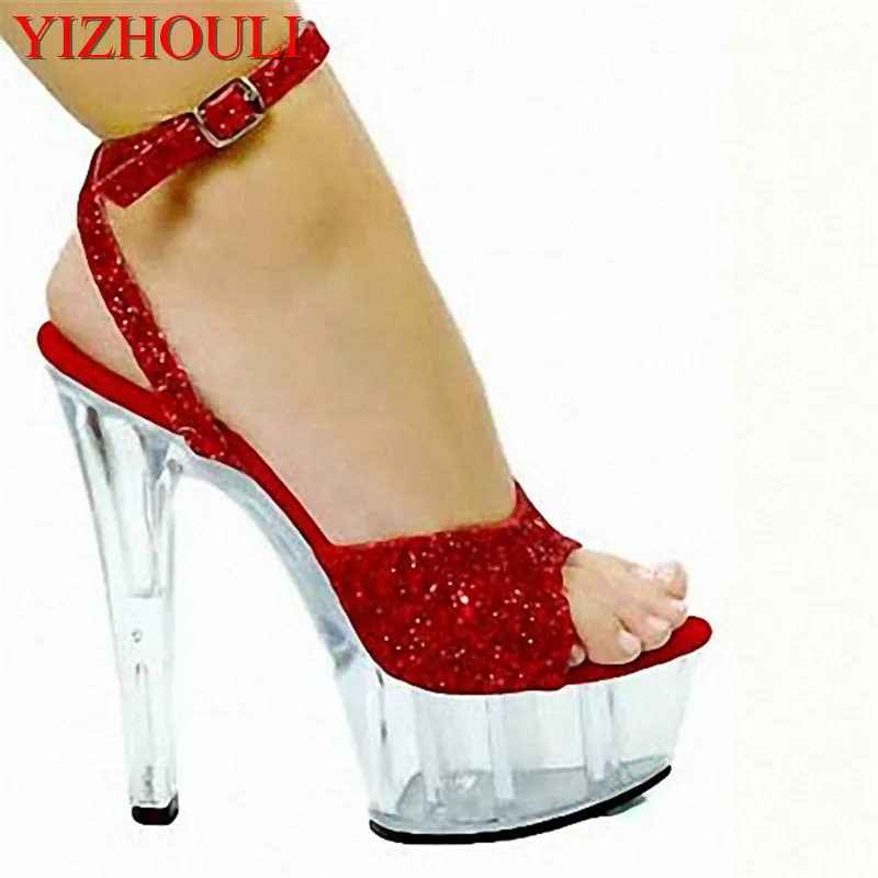 

Sequined material uppers, crystal sandals, stage fashion catwalk show 15cm models performing high-heeled sandals