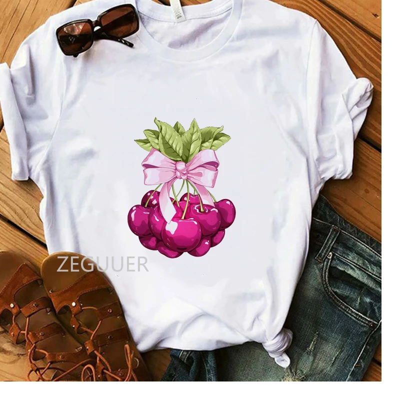 Sweet Cherry Lovely T-Shirt Vogue Women Pink Bow Cute T-shirt Summer White Cotton Soft Casual Tees Lady Aesthetic Art Tops
Sweet Cherry Lovely T-Shirt Vogue Women Pink Bow Cute T-shirt Summer White Cotton Soft Casual Tees Lady Aesthetic Art Tops