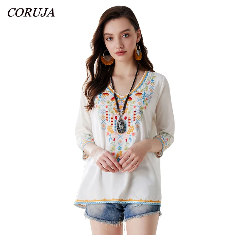 Women Floral Embroidery Blouses Rayon Shirts Elegant Female 2019 New Boho Style Casual V-neck Long Sleeve Tops Soft Blouse
Women Floral Embroidery Blouses Rayon Shirts Elegant Female 2019 New Boho Style Casual V-neck Long Sleeve Tops Soft Blouse