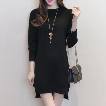 Warm Loose Sweater Dress For Winter Women Casual O-Neck Full Sleeve Open Split Pullovers Female Thick Knitting Cotton Dress
Warm Loose Sweater Dress For Winter Women Casual O-Neck Full Sleeve Open Split Pullovers Female Thick Knitting Cotton Dress