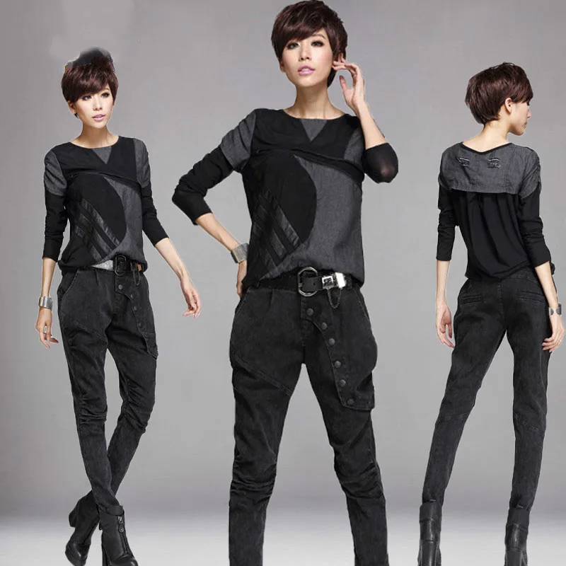 European station harem pants suit female spring new mesh splicing long-sleeved T-shirt harem pants two sets dd6
European station harem pants suit female spring new mesh splicing long-sleeved T-shirt harem pants two sets dd6