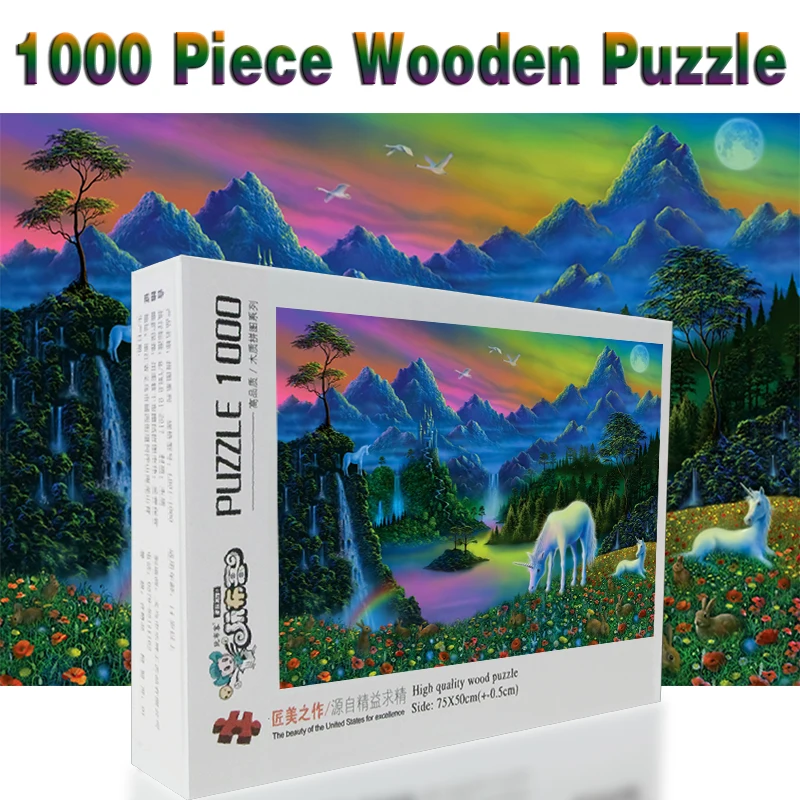 Единорог долина головоломка 1000 штук для взрослых деревянная Мультяшные Пазлы