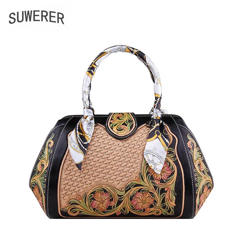 SUWERER new Women Genuine Leather bag Handmade Carved top cowhide luxury fashion tote shoulder bag designer women famous brand
SUWERER new Women Genuine Leather bag Handmade Carved top cowhide luxury fashion tote shoulder bag designer women famous brand