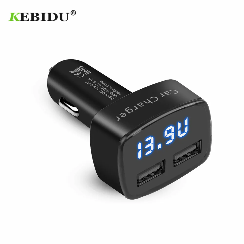 Фото KEBIDU Dual USB Car Charger Voltage/temperature/Current Meter Tester Blue LCD Display Short Circuit Protection Digital | Мобильные