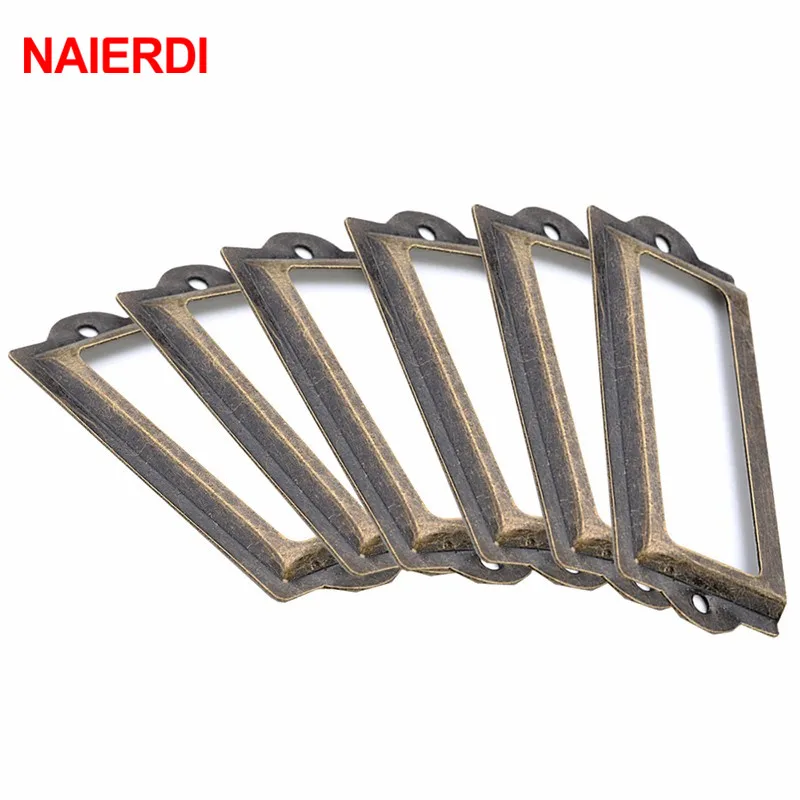 NAIERDI 10 шт. 82*30 мм ручка старинный медный ярлык Pull Frame имя файла держатель карты для