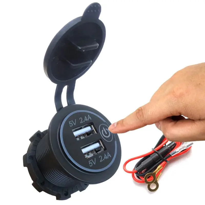 12V/24V Waterproof 2.4A Dual USB Charger Socket Power Outlet with Touch ON OFF Switch LED Light for Car Marine Boat Motorcycle T
12V/24V Waterproof 2.4A Dual USB Charger Socket Power Outlet with Touch ON OFF Switch LED Light for Car Marine Boat Motorcycle T