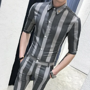 Striped Mens Shirts and Pants Sets Slim Fit Social Ropa De Hombre Summer Erkek Giyim Mens Office Dress Elegant Fashion Clothing
Striped Mens Shirts and Pants Sets Slim Fit Social Ropa De Hombre Summer Erkek Giyim Mens Office Dress Elegant Fashion Clothing