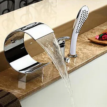 

Contemporary Waterfall Tub Faucet with Hand Shower Chrome Finish