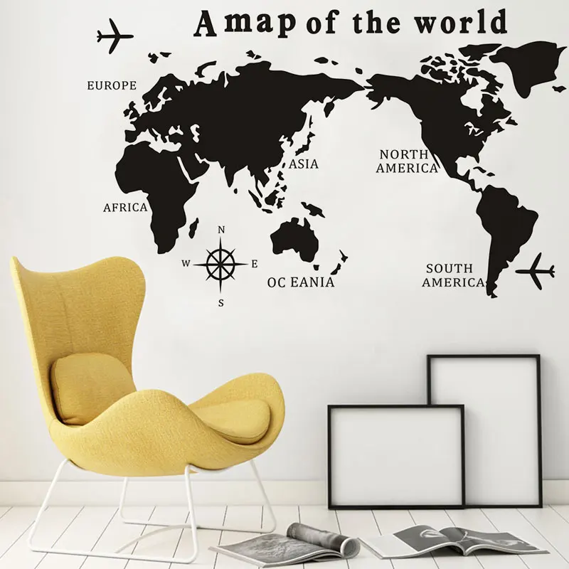 

Big Szie A Map Of The World Wall Decal Nautical Home Decor Living Room Vinyl Wall Stickers Scratch Map Plain Compass Poster MP02
