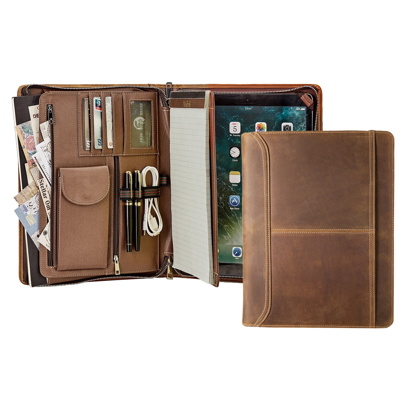 

Handmade Retro Crazy-Horse Leather Portfolio A4 Folder, Professional Business Padfolio Portfolio Case Document Organizer