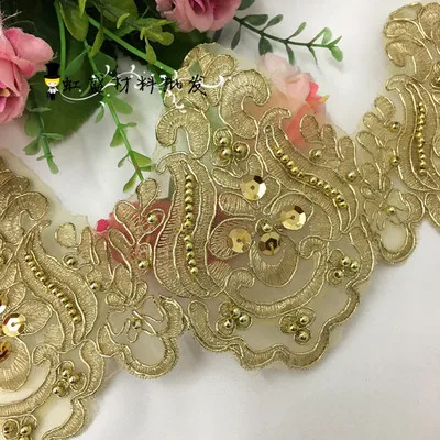 Gold or silver beaded lace trim scalloped sequin lace for bridal veil embroidered lace trimming
Gold or silver beaded lace trim scalloped sequin lace for bridal veil embroidered lace trimming