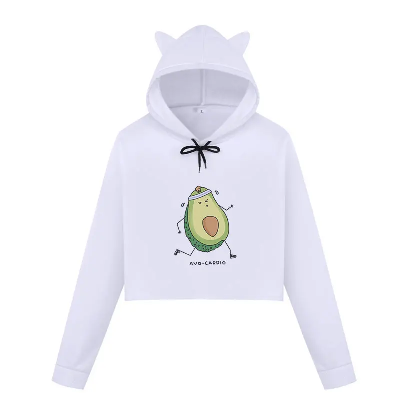 

Vegan Avocado Cartoon Print Sweat Femme Harajuku Kawaii Cute Crop Top Hoodies Kpop Fashion Long Sleeve Cropped Sweatshirts Women