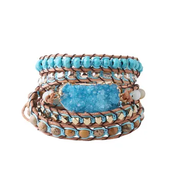 Boho 2019 Natural Blue Crystal Cluster Slice Charm Bracelet Picture Stone Beads Multi-layer Wrap Leather Bracelet Women Jewelry
Boho 2019 Natural Blue Crystal Cluster Slice Charm Bracelet Picture Stone Beads Multi-layer Wrap Leather Bracelet Women Jewelry