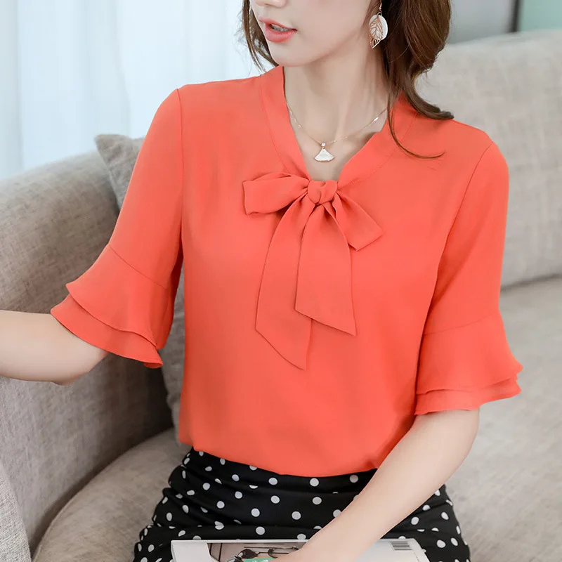 Womens Tops Bow Tie Neck Summer Chiffon Blouse Short Ruffles Sleeve Office Work Shirts Female 2019 Elegant Pink White Tops Fashi
Womens Tops Bow Tie Neck Summer Chiffon Blouse Short Ruffles Sleeve Office Work Shirts Female 2019 Elegant Pink White Tops Fashi