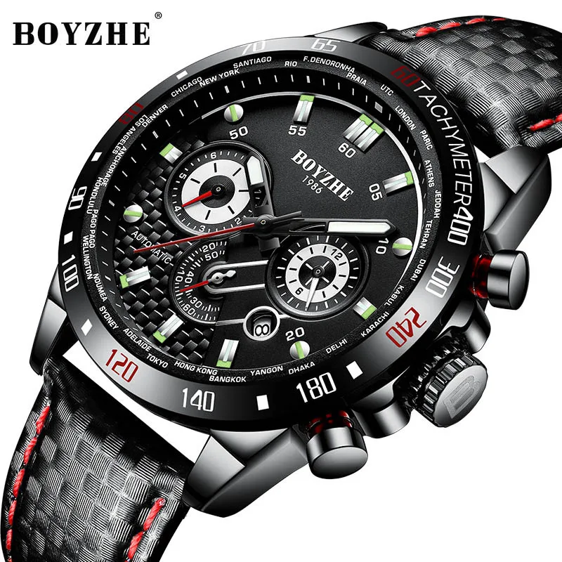 BOYZHE Fashion Sports Watch Men Automatic Waterproof Mechanical Watches Leather Chronograph Clock Men relogios masculino 2019
BOYZHE Fashion Sports Watch Men Automatic Waterproof Mechanical Watches Leather Chronograph Clock Men relogios masculino 2019
