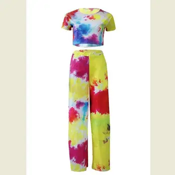 2PCS Sets Women O Neck Crop Top and Long Pants Set Sexy Autumn Tie-dyed Short Sleeve Tracksuit Women Conjunto Feminino Outfits 
2PCS Sets Women O Neck Crop Top and Long Pants Set Sexy Autumn Tie-dyed Short Sleeve Tracksuit Women Conjunto Feminino Outfits