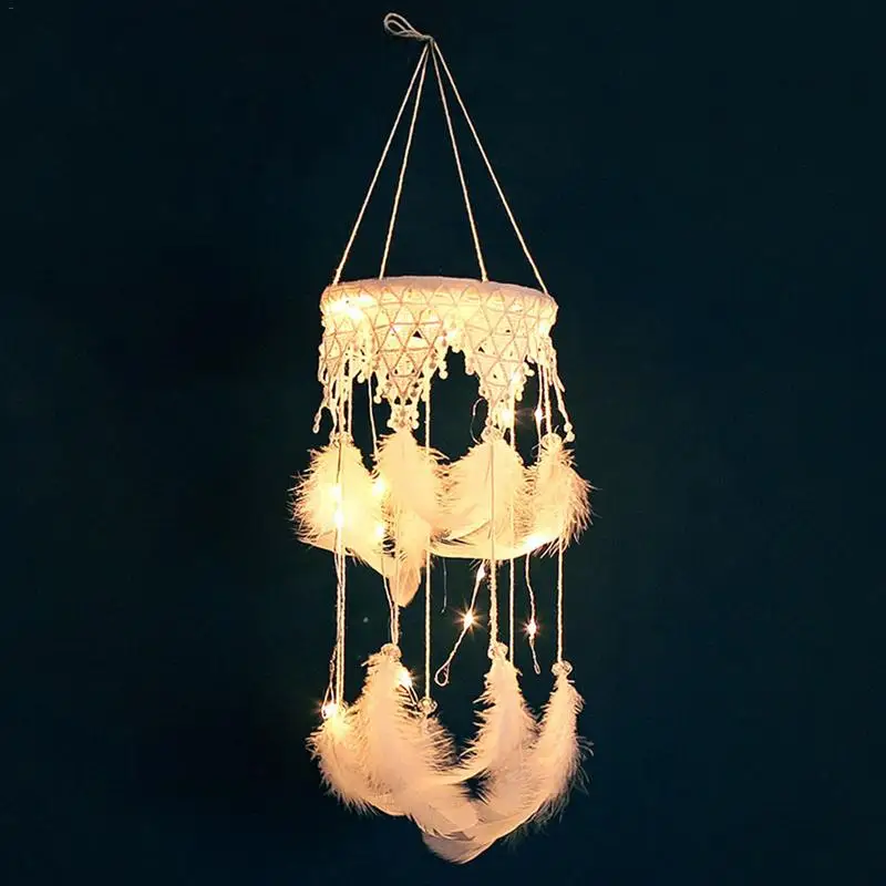 Dream Catcher Feather Lace Girl Style Handmade Dreamcatcher With String Light Innovative Home Bedside Wall Hanging Decoration
Dream Catcher Feather Lace Girl Style Handmade Dreamcatcher With String Light Innovative Home Bedside Wall Hanging Decoration