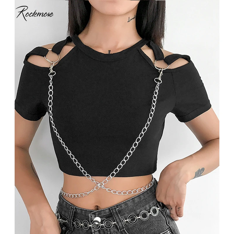 Rockmore Gothic Bodycon Stylish Chain Women T-Shirt Black Streetwear Cotton Hollow Out Off Shoulder Femme T Shirts Crop Top Tees
Rockmore Gothic Bodycon Stylish Chain Women T-Shirt Black Streetwear Cotton Hollow Out Off Shoulder Femme T Shirts Crop Top Tees