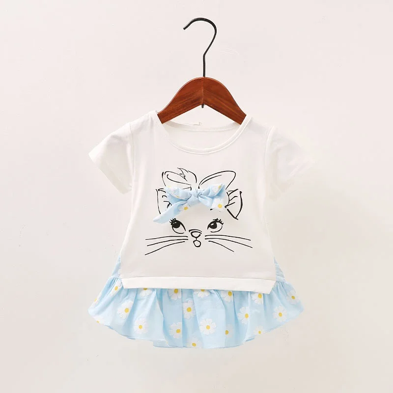Summer Cute Baby Bow Mini Character Short Sleeve Dresses Girls Dress