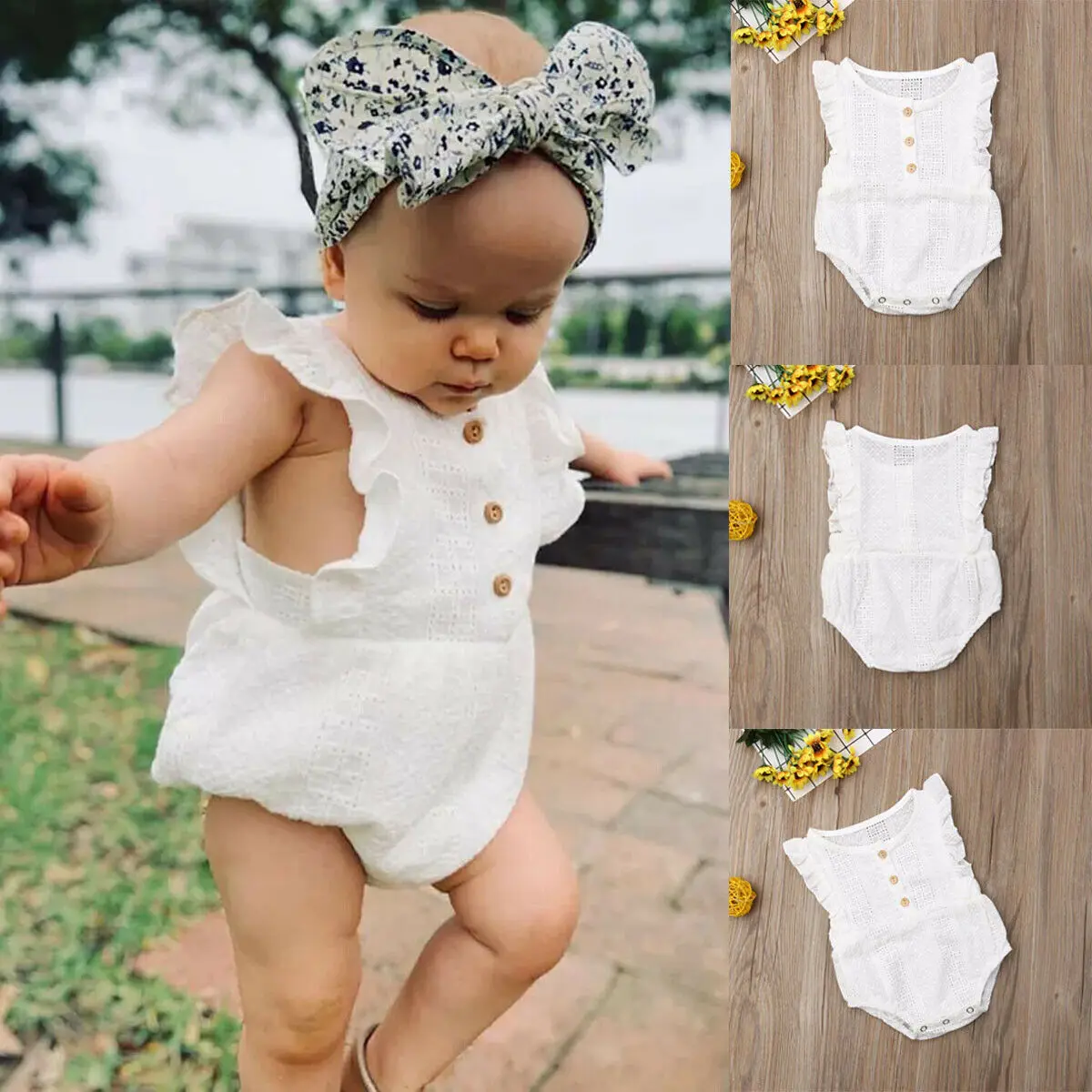2019 Toddler Kids Baby Girl Flying Sleeve Ruffle Bodysuit White Solid Sleeveless Button Jumpsuit Outfit Clothes
2019 Toddler Kids Baby Girl Flying Sleeve Ruffle Bodysuit White Solid Sleeveless Button Jumpsuit Outfit Clothes