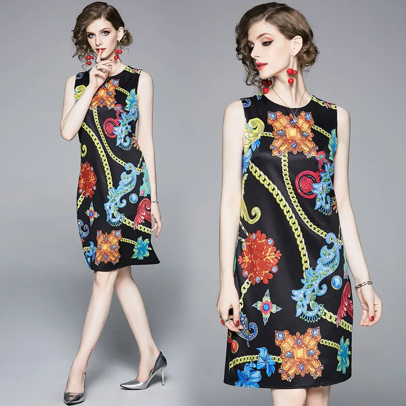 Vintage Printed Summer Dress 2019 New Women's Sleeveless O-Neck Slim A-Line Dress Runway Style Female Casual Dresses
Vintage Printed Summer Dress 2019 New Women's Sleeveless O-Neck Slim A-Line Dress Runway Style Female Casual Dresses