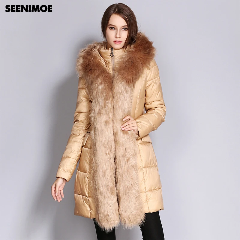 Зимняя женская куртка Seenimoe 2019 пальто с воротником из натурального кроличьего