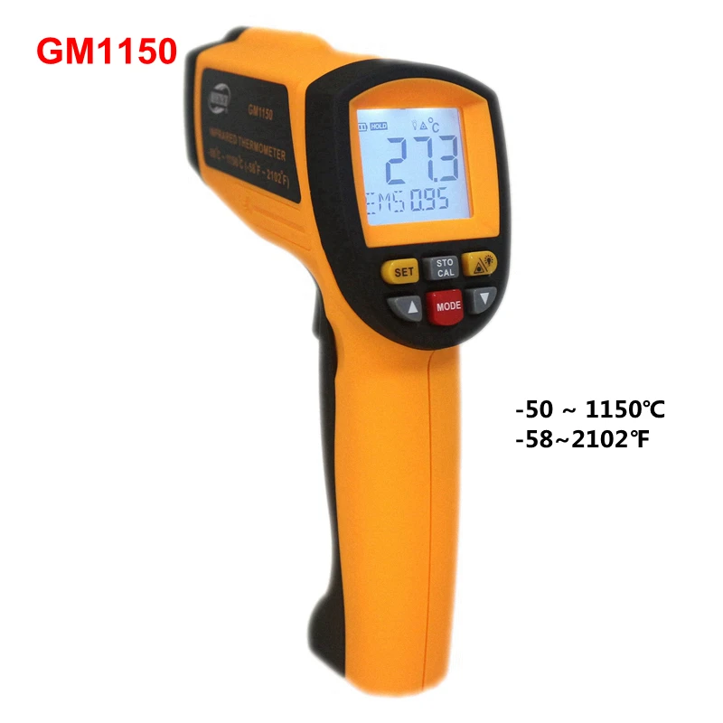 Image BENETECH GM1150 Digital Infrared Laser Thermometer Non contact  50 ~ 1150C  58~2102F in IR Temperature Gun Instrument LCD