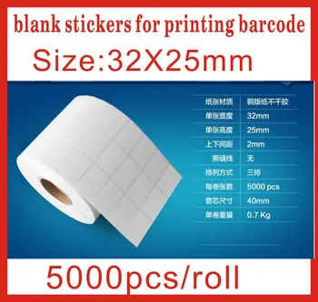 5000pcs/lot Coated adhesive 32 mm X 25 mm blank sticker barcode printing paper blank label paper
5000pcs/lot Coated adhesive 32 mm X 25 mm blank sticker barcode printing paper blank label paper