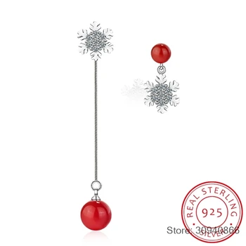 925 Sterling Silver Asymmetric Snowflake Earrings With Red Ball Decoration For Women Fine Jewelry Xmas Gift
925 Sterling Silver Asymmetric Snowflake Earrings With Red Ball Decoration For Women Fine Jewelry Xmas Gift