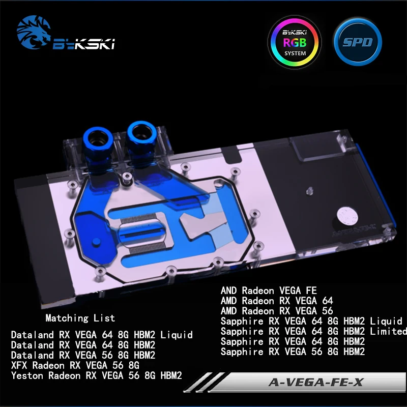 BYKSKI Full Cover copper waterblock for AMD/MSI/GIGABYTE/SAPPHIRE/XFX Radeon RX Vega 56/64. P/N:A-VEGA-FE-X
BYKSKI Full Cover copper waterblock for AMD/MSI/GIGABYTE/SAPPHIRE/XFX Radeon RX Vega 56/64. P/N:A-VEGA-FE-X