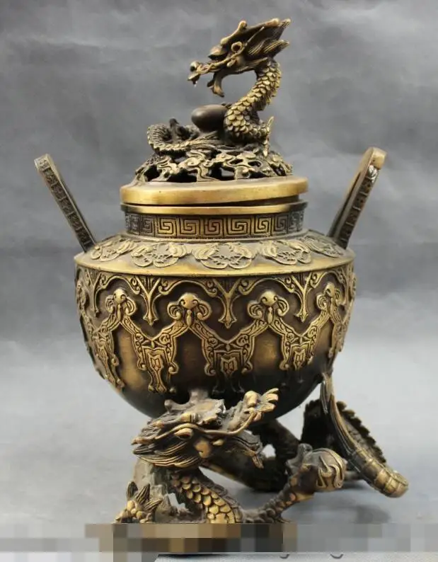 S05886 10" Chinese Bronze Buddhism Fly Dragon Head Statue Tibet Incense Burner Censer
S05886 10" Chinese Bronze Buddhism Fly Dragon Head Statue Tibet Incense Burner Censer