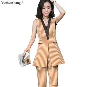 Women Suits Sets Sleeveless Yellow Striped Blazers Jacket+Ankle Length Pants Two Piece Sets Suit for Girl Summer Wear 4XL
Women Suits Sets Sleeveless Yellow Striped Blazers Jacket+Ankle Length Pants Two Piece Sets Suit for Girl Summer Wear 4XL
