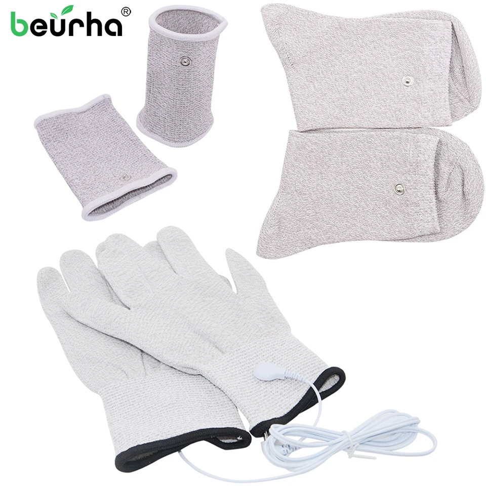 

NEW Conductive Silver Fiber TENS/EMS Electrode Therapy Gloves+Socks+ Bracers + Cable Electrotherapy Unit For Phycical Therapy