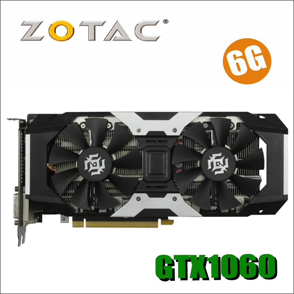 

Original ZOTAC Video Card GPU GTX 1060 6GB 192Bit GDDR5 Graphics Cards Map for nVIDIA GeForce GTX1060 6GD5 6G 8pin 1569/1784MHz