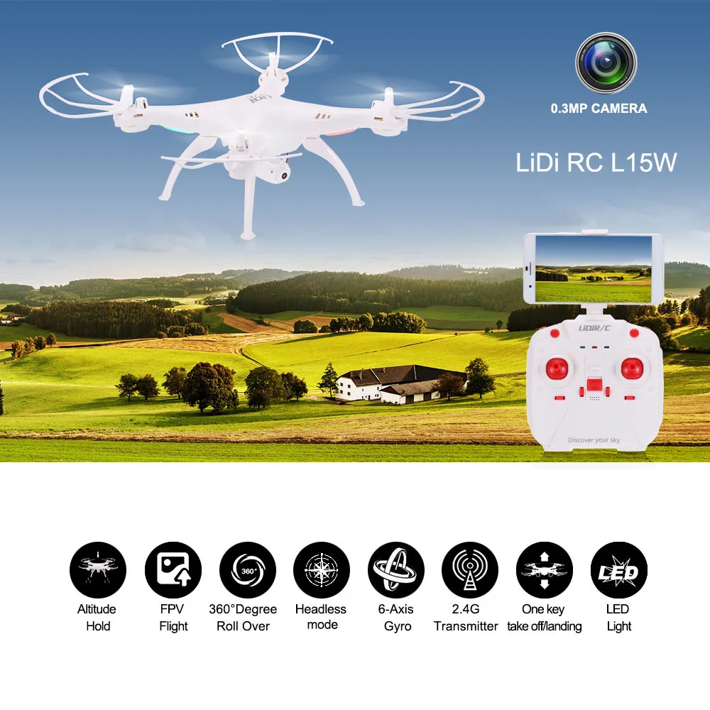 

Original LiDi RC L15W 2.4G 4CH 6-Axis Gyro Wifi FPV Quadcopter RC Drone with 0.3MP Camera 360 Flip One-key Return Altitude Hold