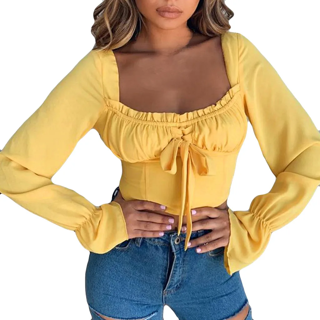 Fashion Women Sexy Long Sleeve Bow Lace-up Navel Blouse Backless elegant short yellow Solid shirt female Tops ladies Blouse *XSL
Fashion Women Sexy Long Sleeve Bow Lace-up Navel Blouse Backless elegant short yellow Solid shirt female Tops ladies Blouse *XSL