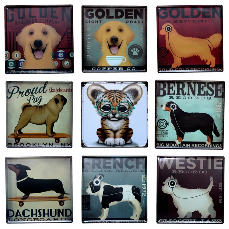 Image GOLDEN PET DOG CAT Vintage Tin Signs Wall Picture for  Living Room Art Home Decor Wholesale  30X30CM  I 1