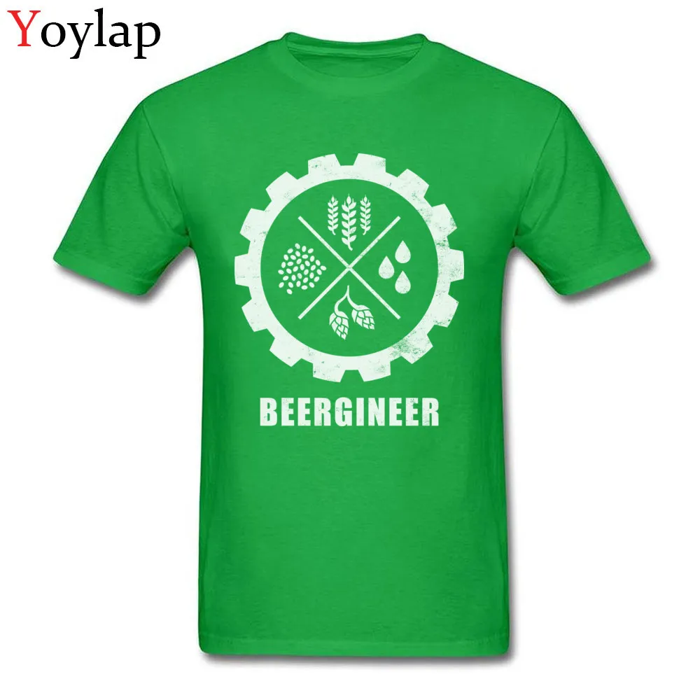 Funny Unique T-shirts Crewneck Cotton Fabric Beergineer Gear T-Shirt Student Tops Tees Short Sleeve Summer Autumn Unique Tee-Shirt green