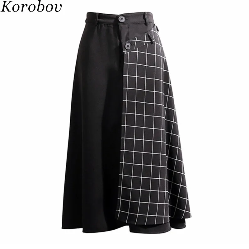 Korobov Harajuku Vintage Plaid Patchwork Midi Skirts A-Line Pockets High Waist Button Preppy Style Skirt 76891
Korobov Harajuku Vintage Plaid Patchwork Midi Skirts A-Line Pockets High Waist Button Preppy Style Skirt 76891